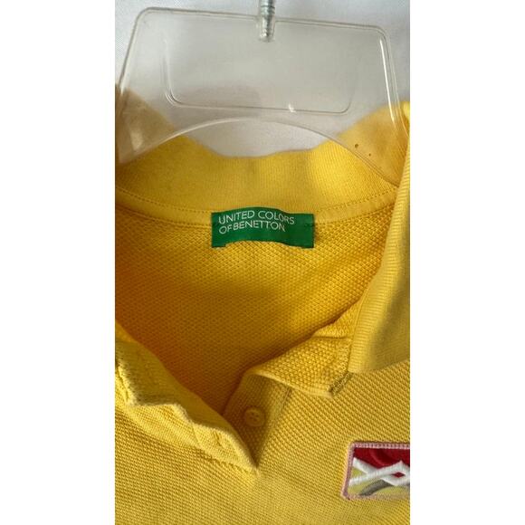 United Colors of Benetton Yellow Cropped Polo Shirt Embroidered Patch - Picture 2 of 12